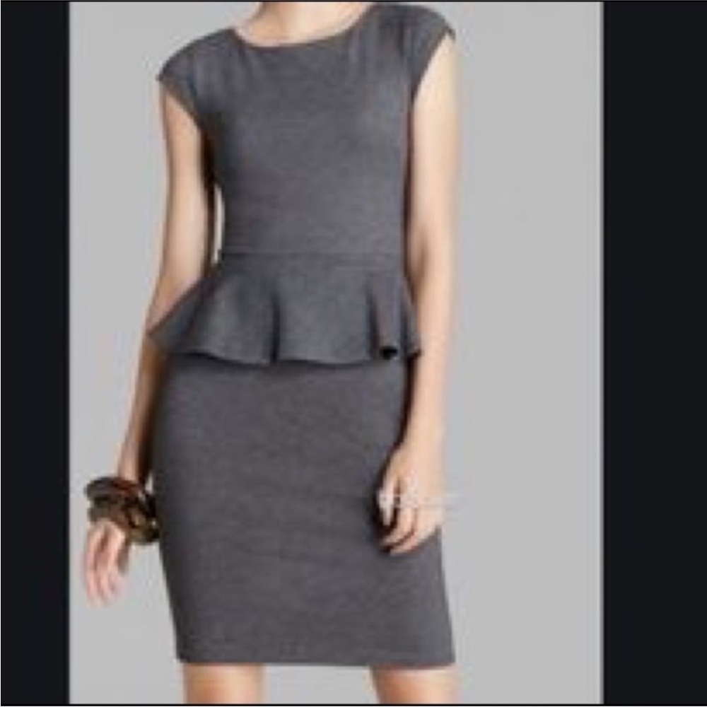 Alice + Olivia Adeline Cap Sleeve Peplum Dress in Heather Gray Sz 6
